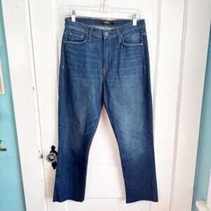 Hudson Holly High Rise Straight Cropped Jeans Raw Hem Dark Wash Classic Size 28